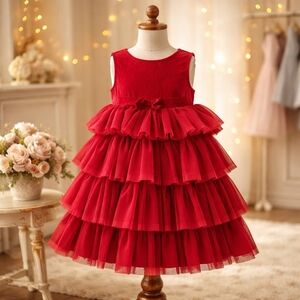 ADD-ON | Old Navy Toddler Girls Red Tulle Party Dress Size 2T Tiered Ruffle